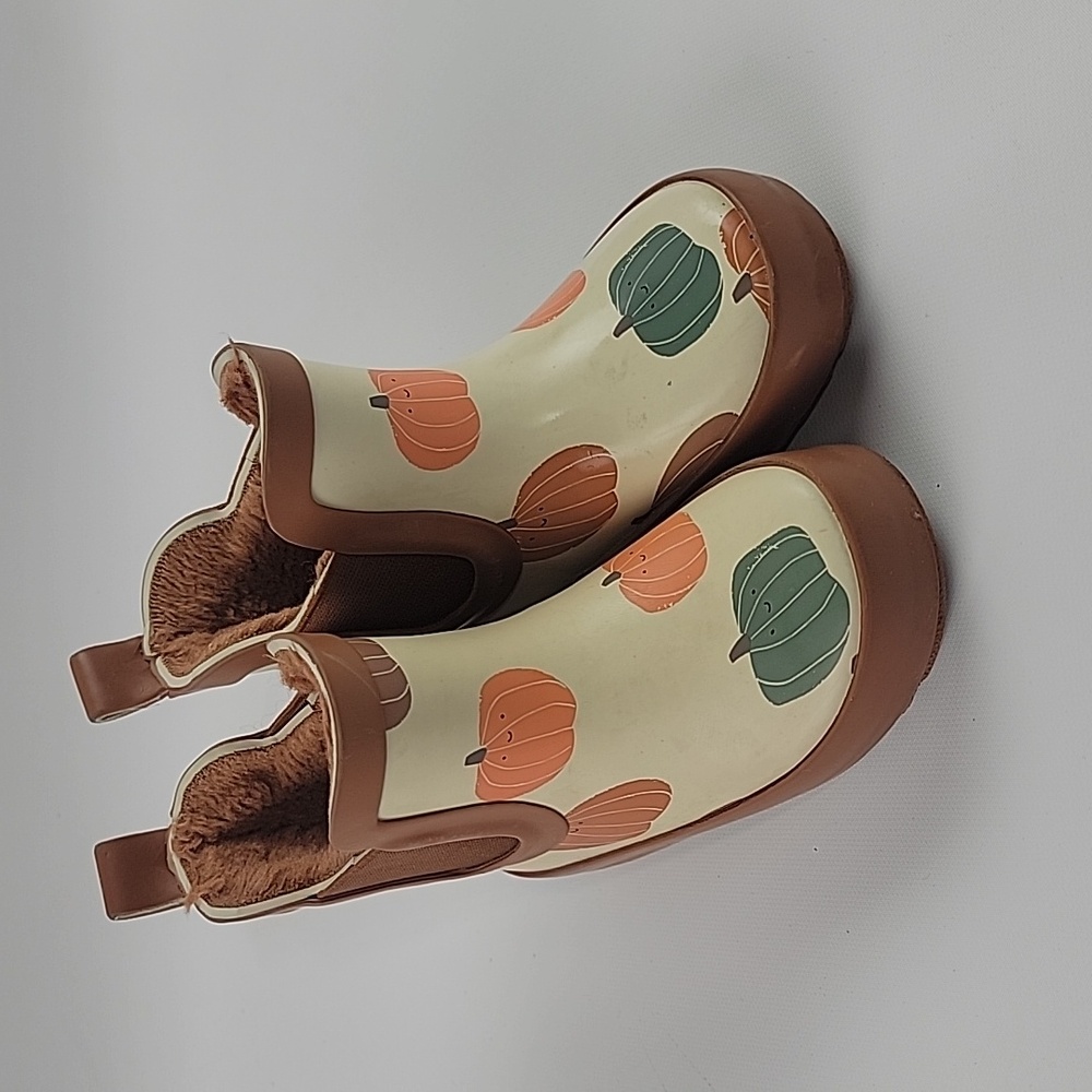 NEXT Kids Pumpkin Print Rain Water Boots - Brown and Cream Size 5 - Picture 2 of 5